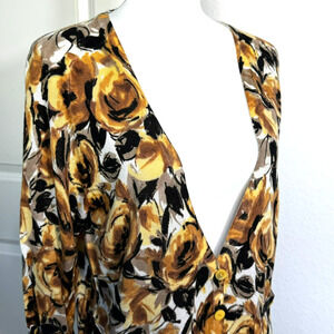 ELLEN TRACY NWT Women Large Yellow Roses Floral Bamboo Cashmere Cardigan Sweater